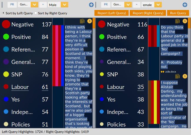Side comparison queries in Quirkos
