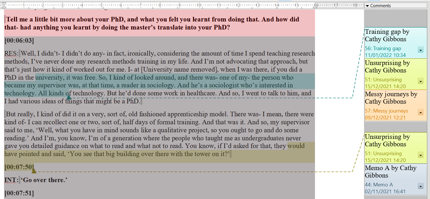 An example Word document export with annotated highlights in LibreOffice Writer