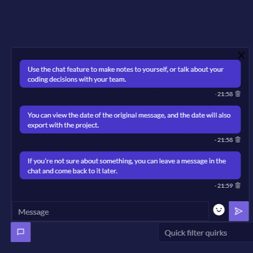 Live chat in Quirkos