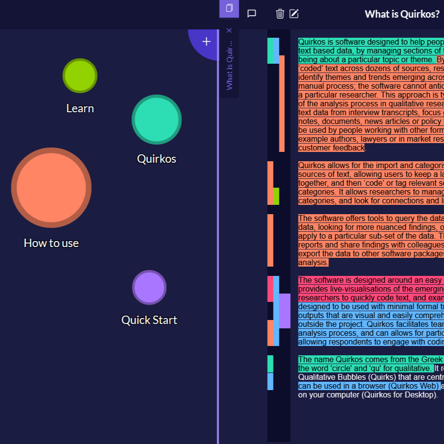 Coding frameworks in Quirkos