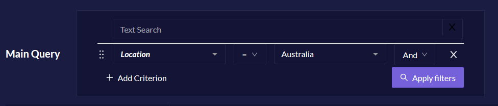 Query view in Quirkos, showing the option to set criteria for your search.