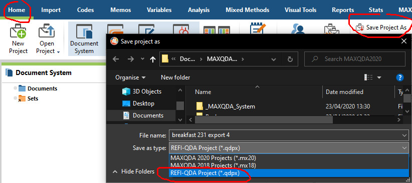 MAXQDA REFI-QDA importing