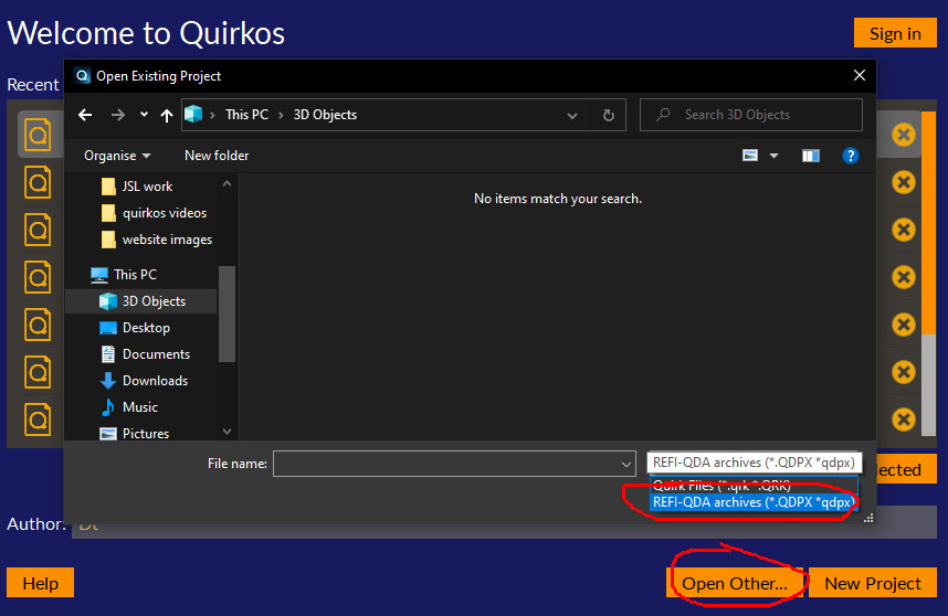 Quirkos REFI-QDA import